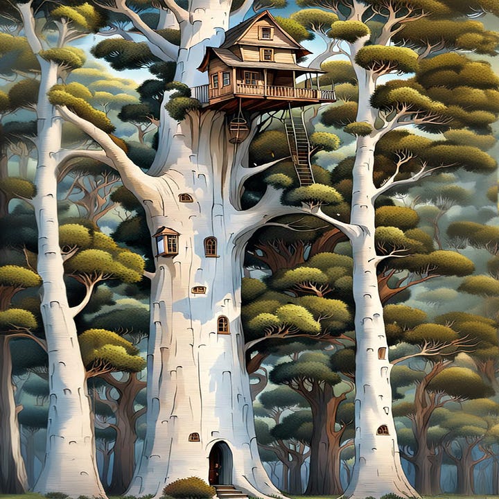 A tiny treehouse in a forest