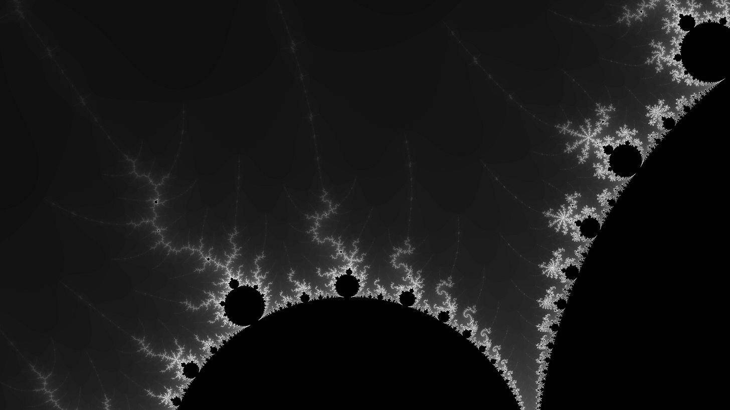 A rendering of a portion of the Mandelbrot set highlighting a complex interface with self-similar features. A rendering of a portion of the Mandelbrot set highlighting a complex interface with self-similar features.