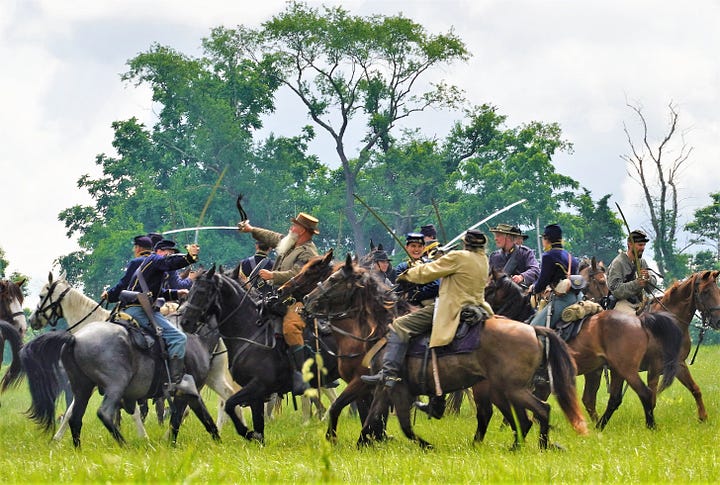 Horses in a cavalry battle.