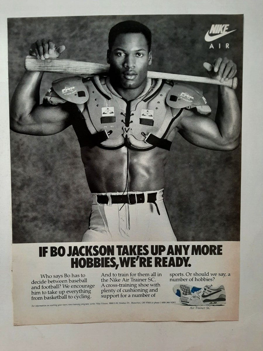 VINTAGE NIKE AIR ORIGINAL AD - BO KNOWS SERIES BASEBALL FOOTBALL RARE AD -  COOL
