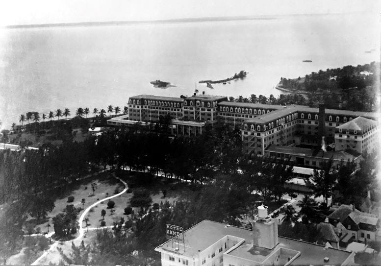 Aerial view of the Urmey Hotel looking southeast at the Royal Palm Hotel in 1918. Aerial view of the Urmey Hotel looking southeast at the Royal Palm Hotel in 1918.
