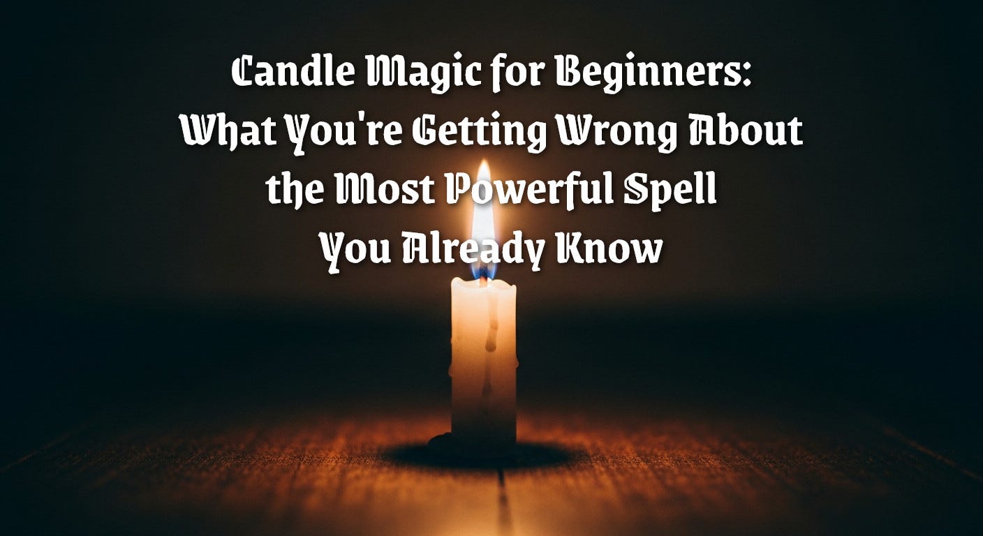 A photorealistic, cinematic image features a single white chime candle, perfectly centered and burning steadily on a dark, aged wooden surface. The scene uses shallow depth of field, chiaroscuro lighting, film grain, muted earth tones, and deep blacks to create a mystical, vintage photography aesthetic.