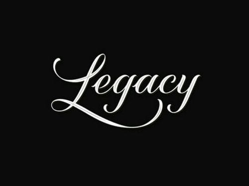 the word legacy written in cursive writing on a black background with white ink