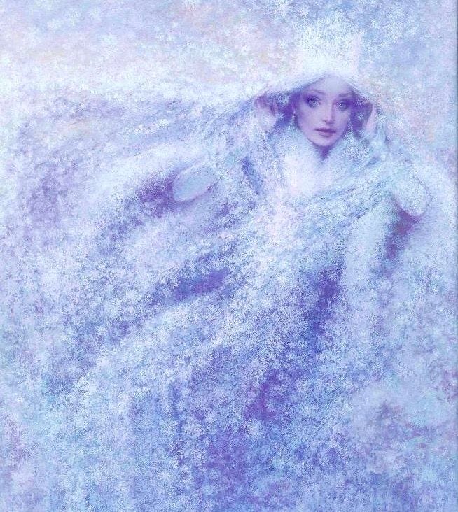 This may contain: an artistic painting of a woman in white This may contain: an artistic painting of a woman in white