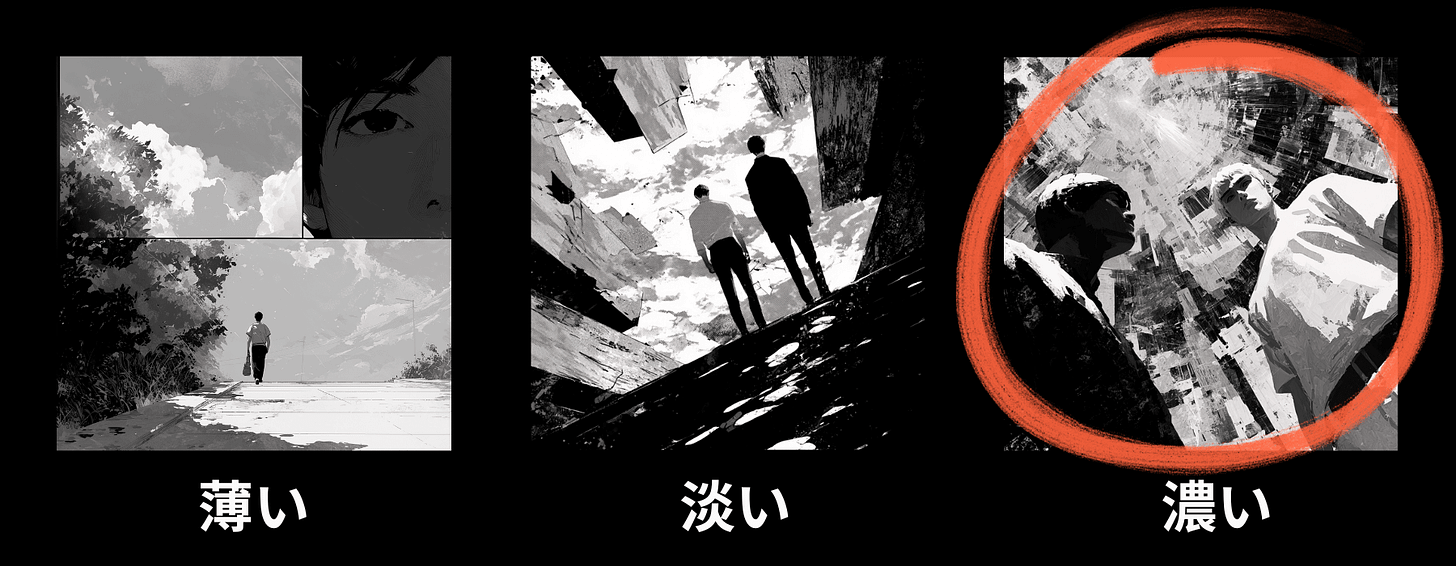 Visual intensity meter for the "View" category in the Graphic Review of the manga “The Voice Said Kill.” This image represents the koi level, signaling the highest point or high intensity/depth for this category.