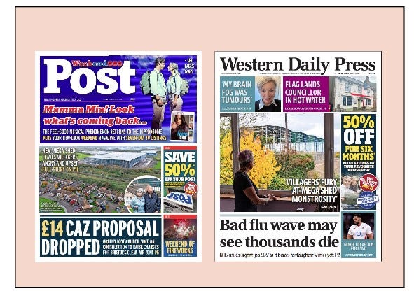 P1 of the Bristol Post and Western Daily Press