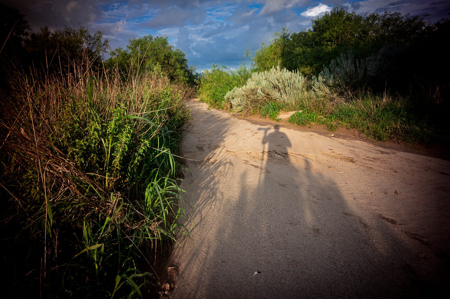 The shadow of a man with a camera in an Arizona wash early in the morning. The shadow of a man with a camera in an Arizona wash early in the morning.