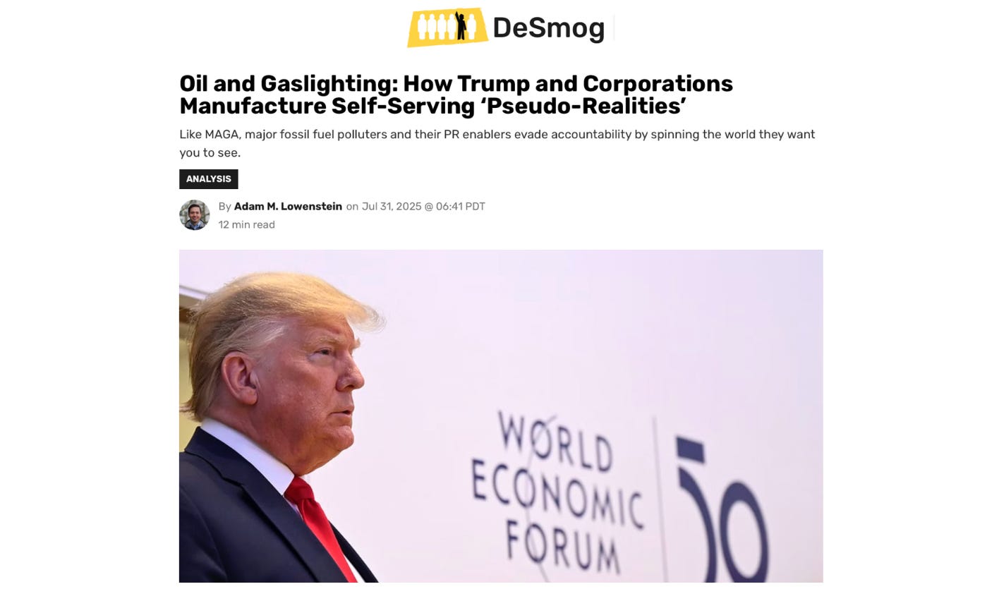 A screenshot of the top of the article in DeSmog.