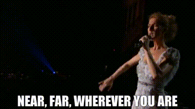 A gif of Celine Dion singing My Heart Will Go On