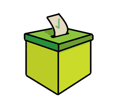 Cartoon graphic of a ballot going into a ballot box