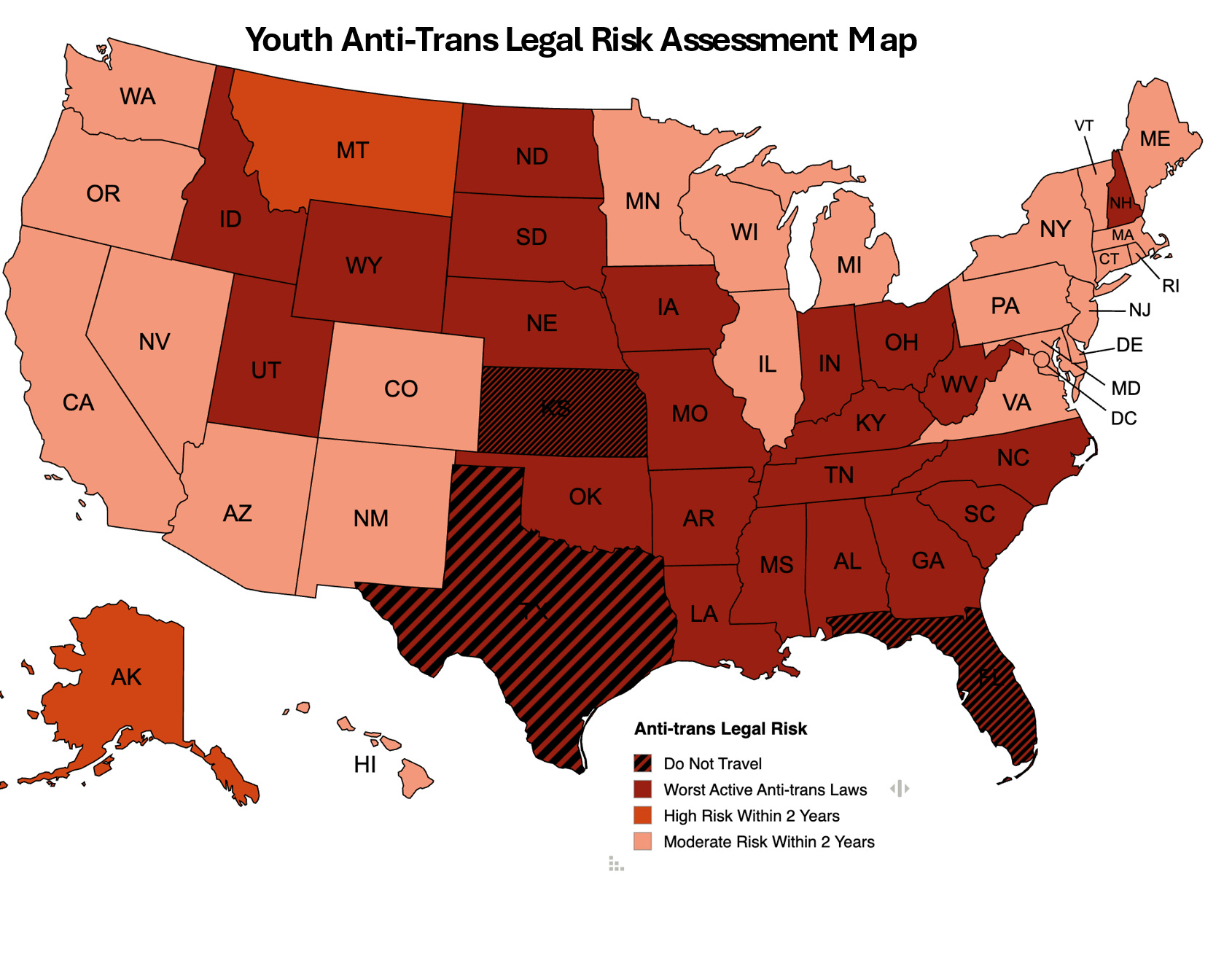 Anti-Trans National Legal Risk Assessment Map: Feb 2026