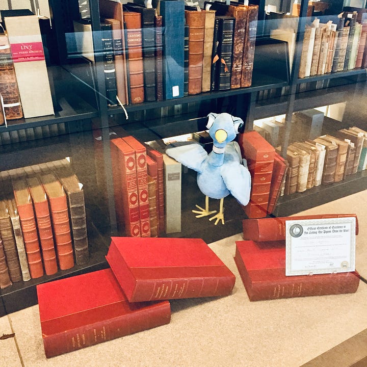 Four photos of libraries, featuring shelves of books and patrons