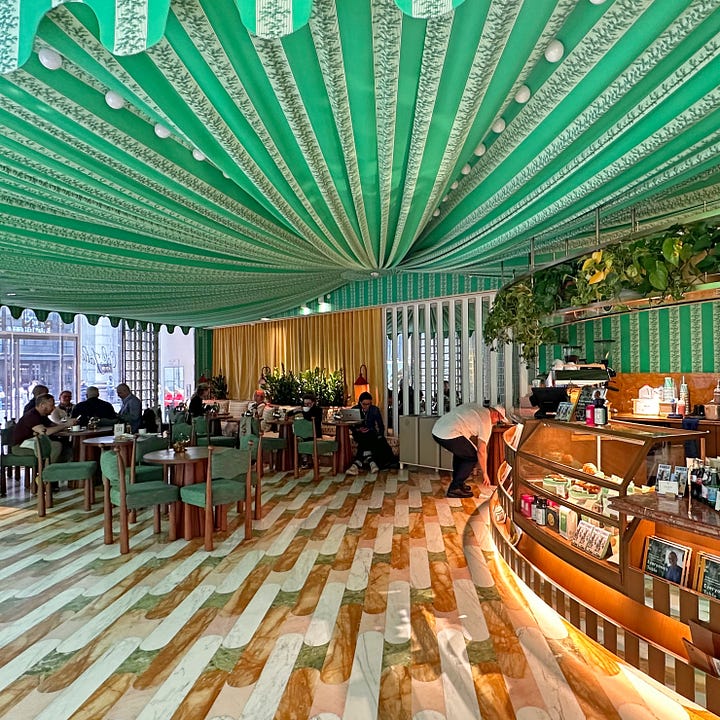 the cafe and the champagne bar at Printemps