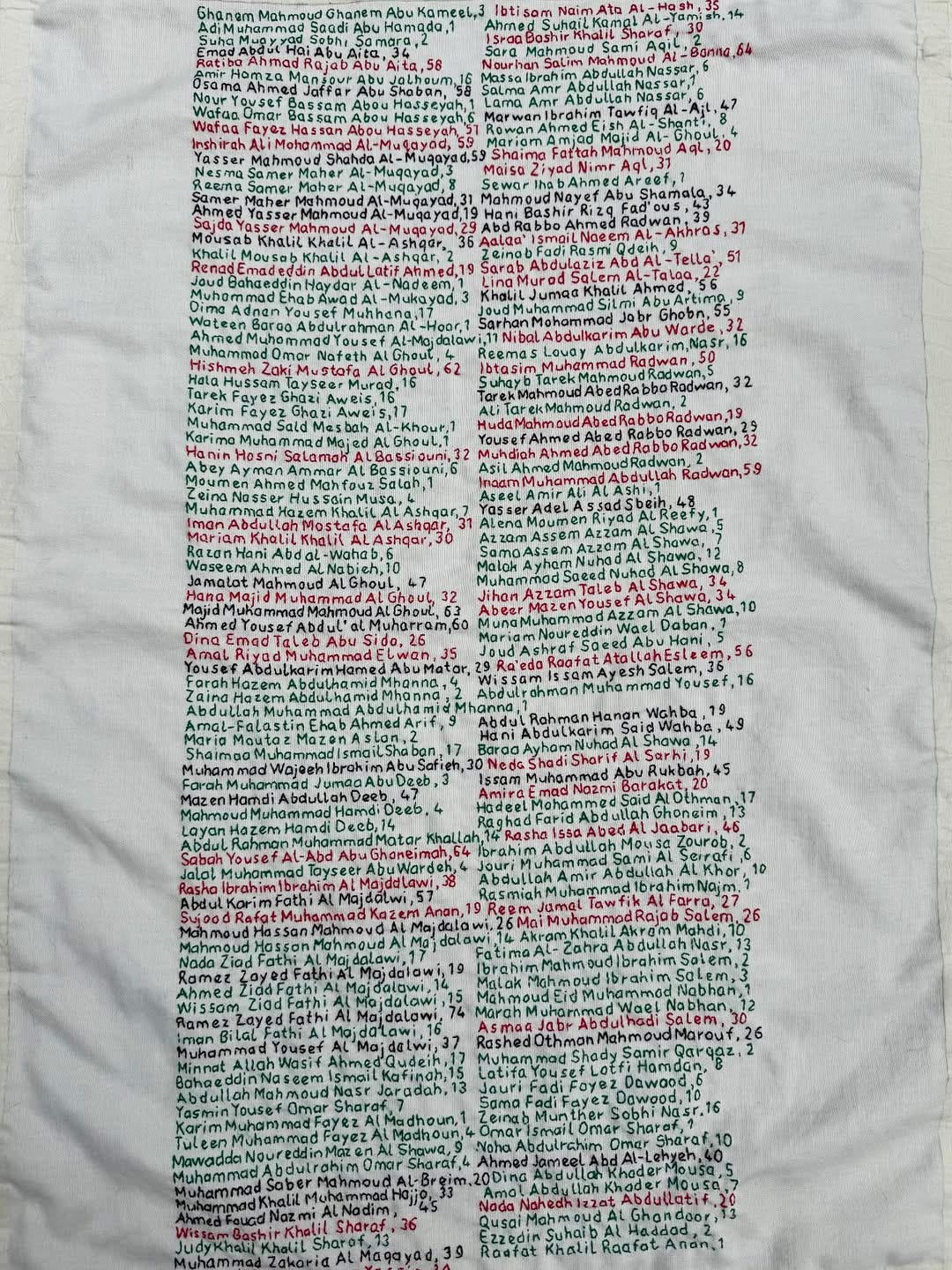 Mary Evers, Stitch Their Names Together. Commemorating Gaza, 2024-ongoing
