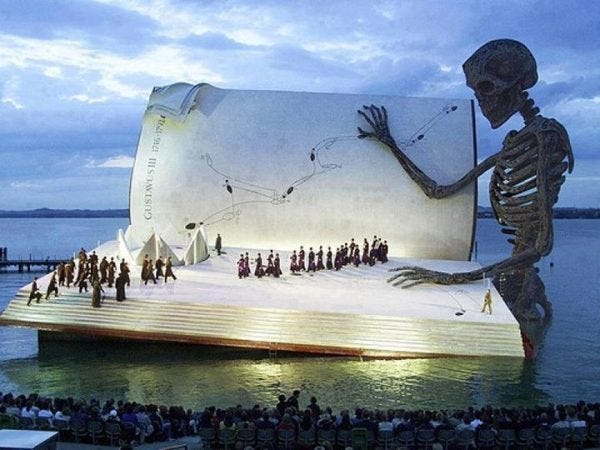 A skeleton reading a book illustrates the smell of dead dreams.