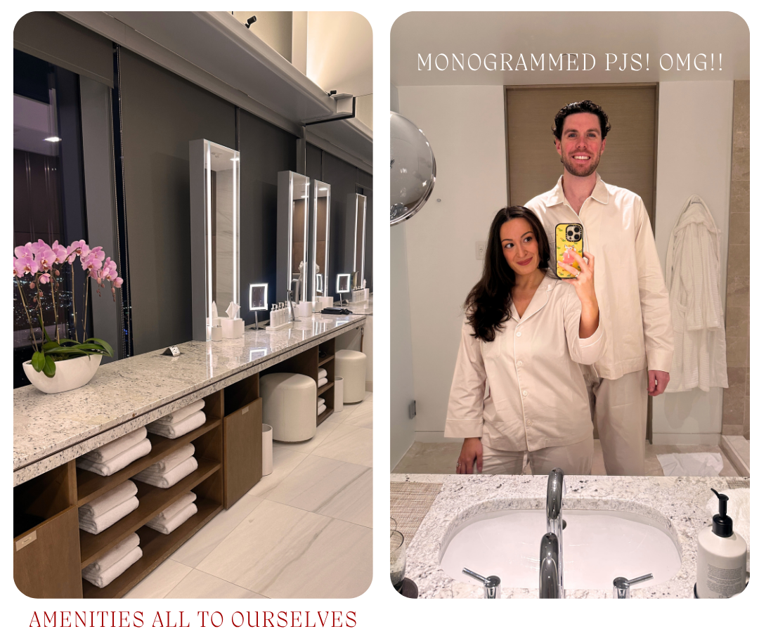 bella and pat using spa amenities in four seasons pajamas
