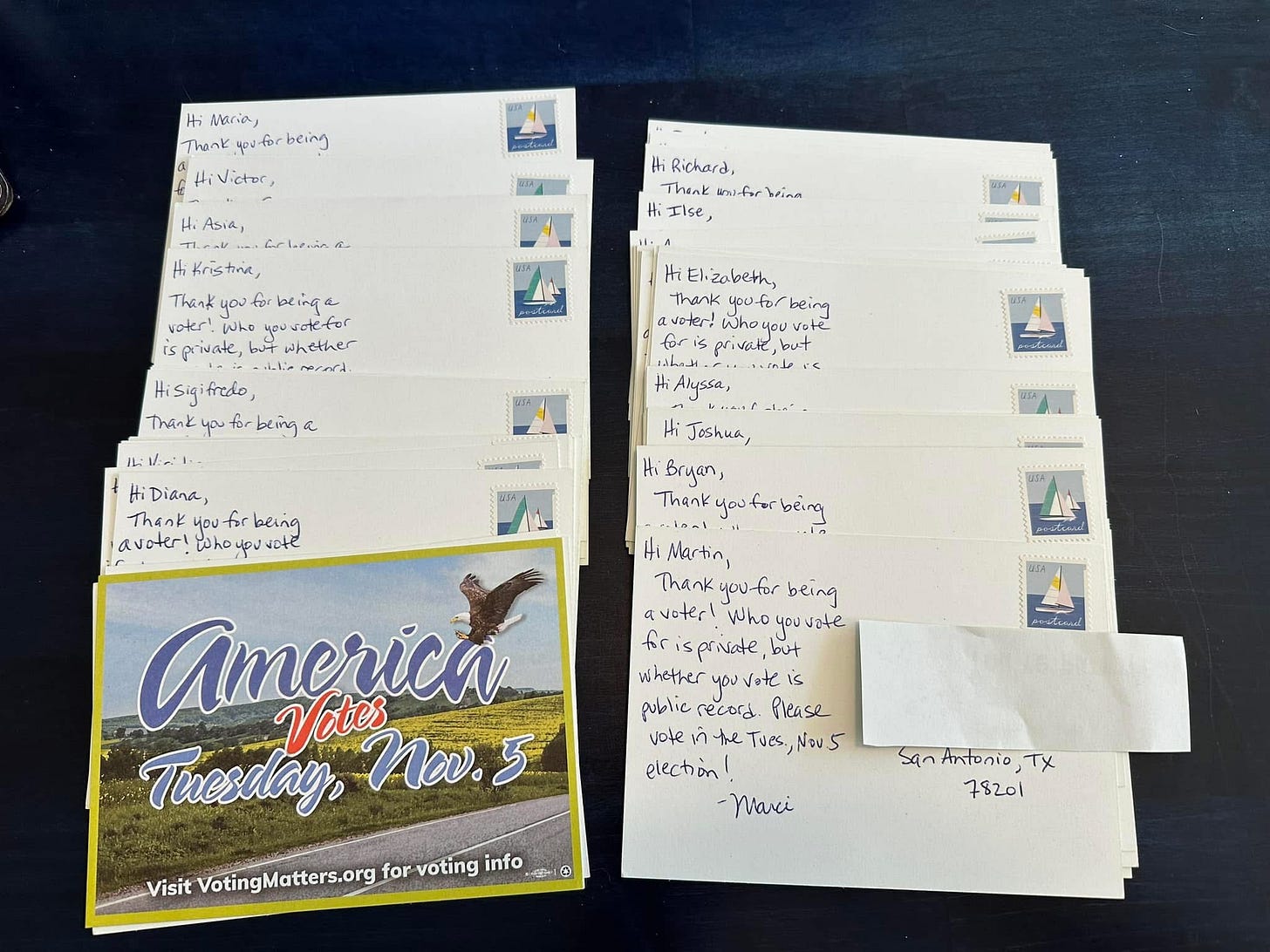 A photo of get-out-the-vote postcards.