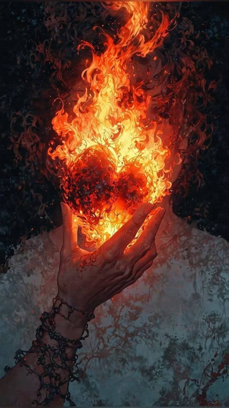 This may contain: a person holding their face in flames with both hands on top of the fireball