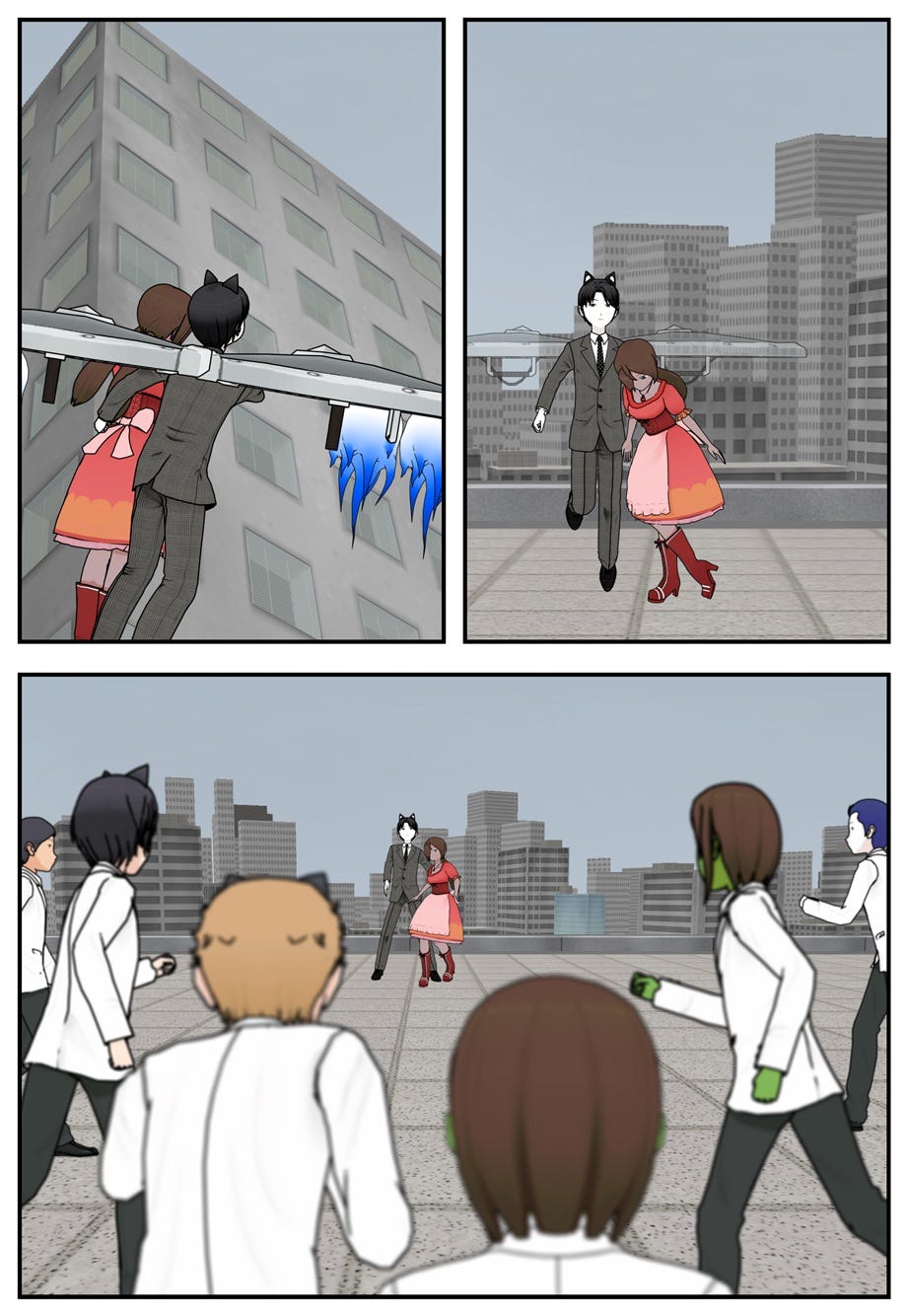 Ace and Jackie land on the rooftop, and are met by an ambush of several Invidius minions.