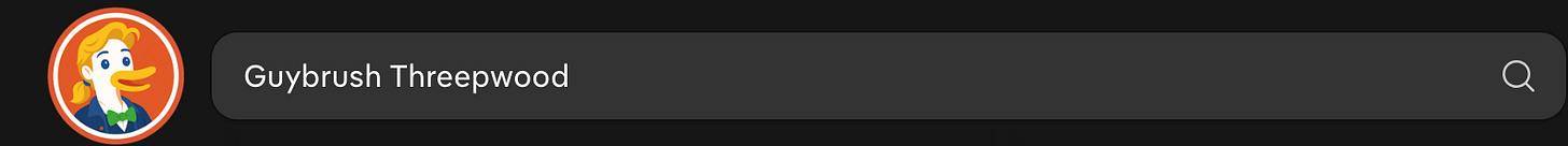 DuckDuckGo whosing 'Guybrush Threepwood' in the search field, and the logo changed to a Duck-like Guybrush. DuckDuckGo whosing 'Guybrush Threepwood' in the search field, and the logo changed to a Duck-like Guybrush.