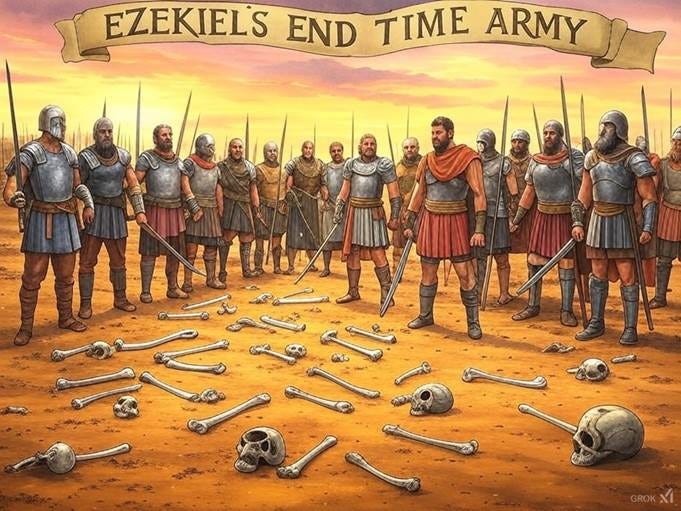 A group of men in armor and helmets standing in front of a group of skulls

AI-generated content may be incorrect.