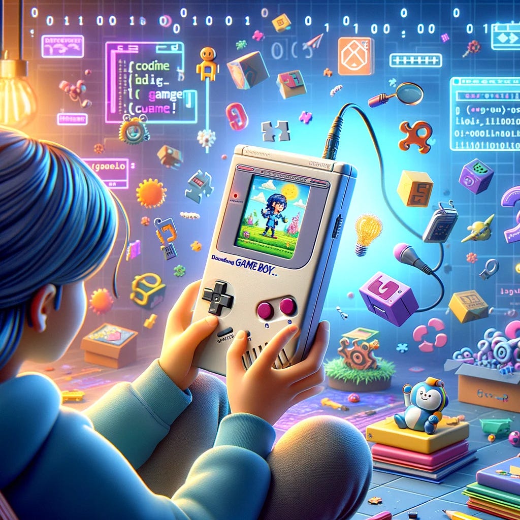 Girl playing a fun GameBoy game Girl playing a fun GameBoy game