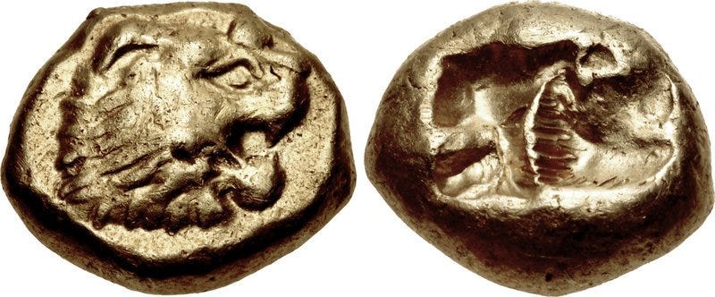 Lydian coins from 600 BC Lydian coins from 600 BC