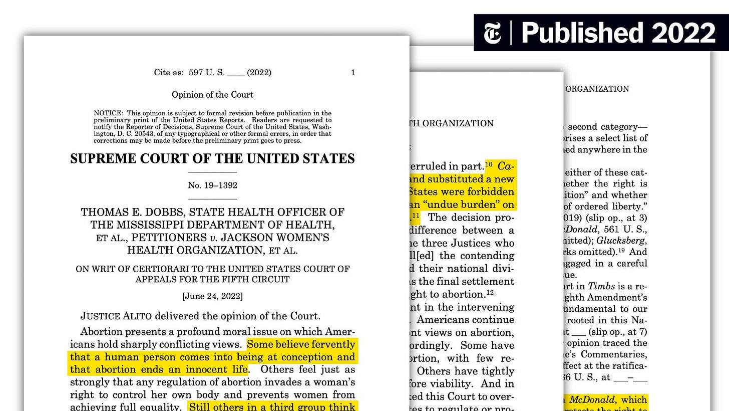 Read the Decision that Overturned Roe v. Wade: Dobbs v. Jackson, Annotated  - The New York Times