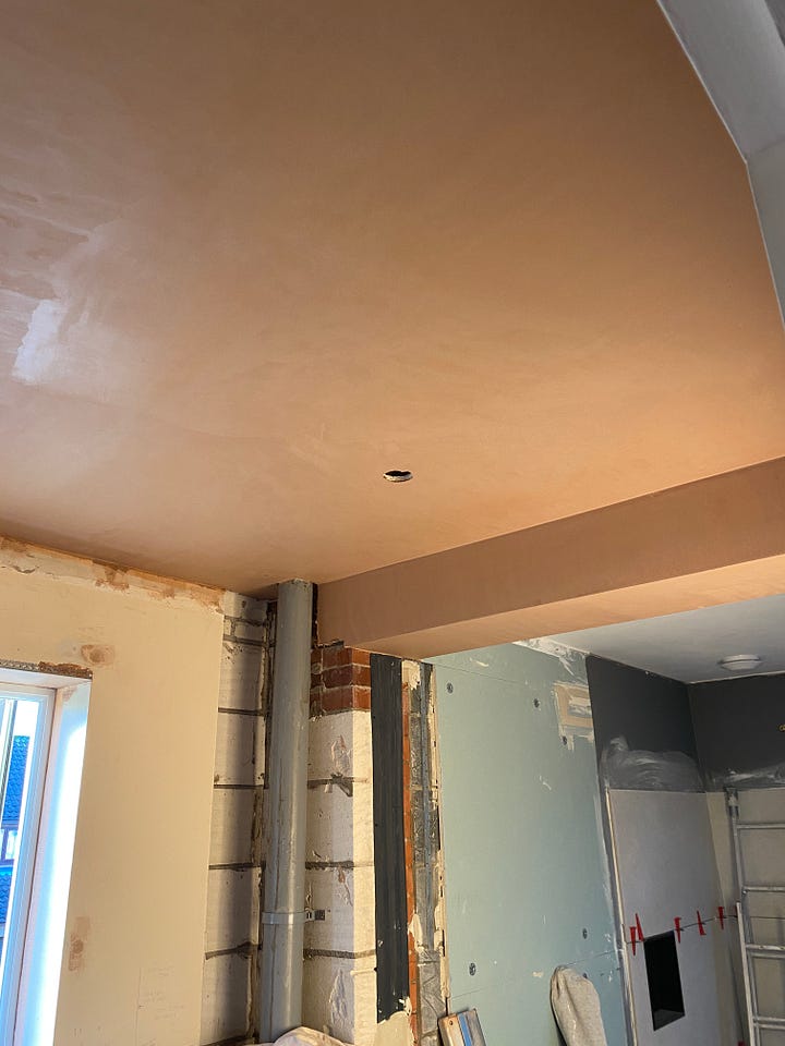 freshly plastered ceiling and as it's started to dry out