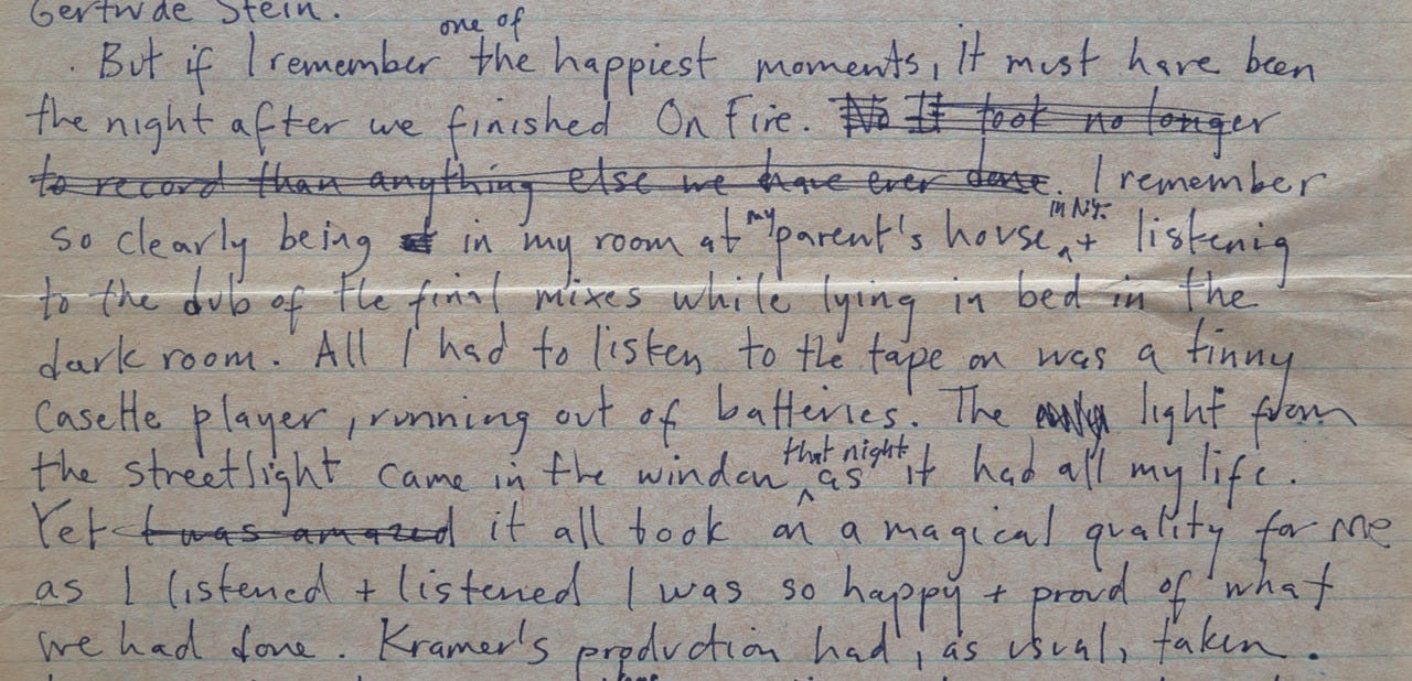 Naomi's handwritten notes for the box set booklet