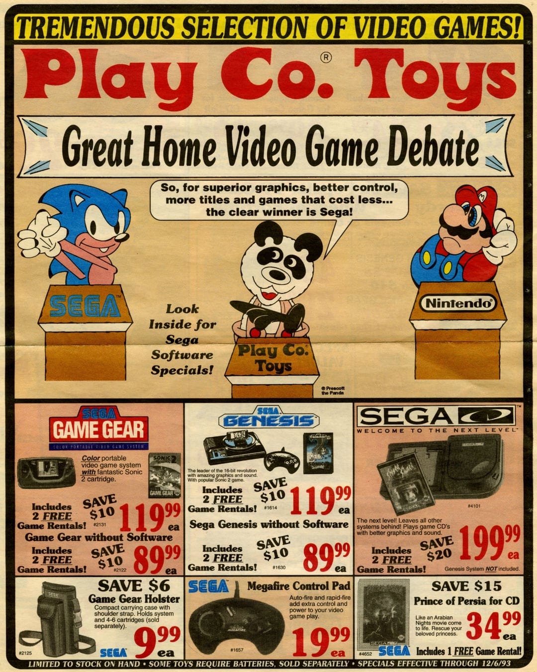 Sega vs. Nintendo - Which One Were You? (Old Play Co. Toy Store Ad) :  r/nostalgia