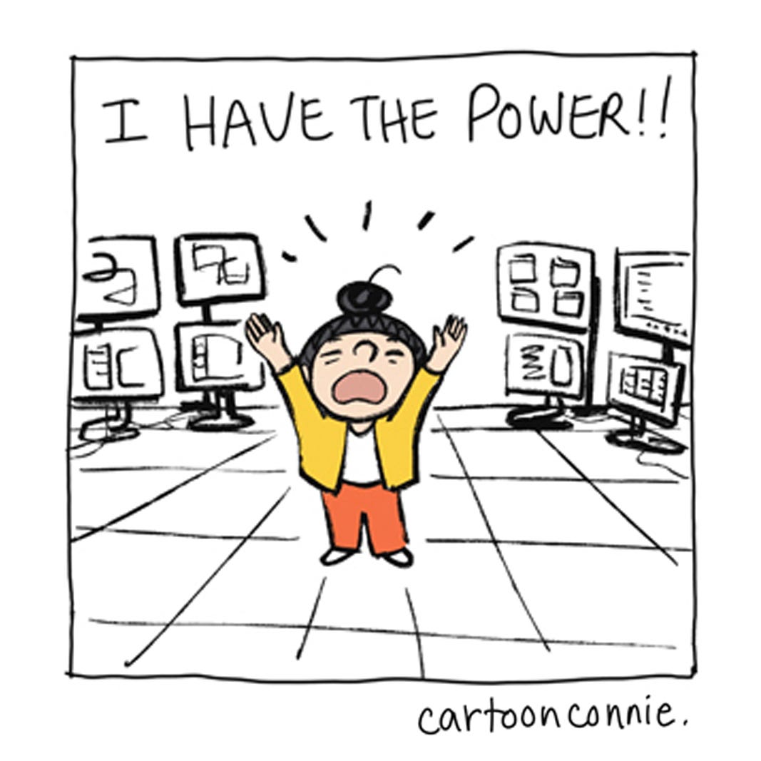 Panel 5 of a 6-panel comic about the new normal of A.I. and technology in modern life. Titled "New Normal," original art by Connie Sun, cartoonconnie, 2026. 