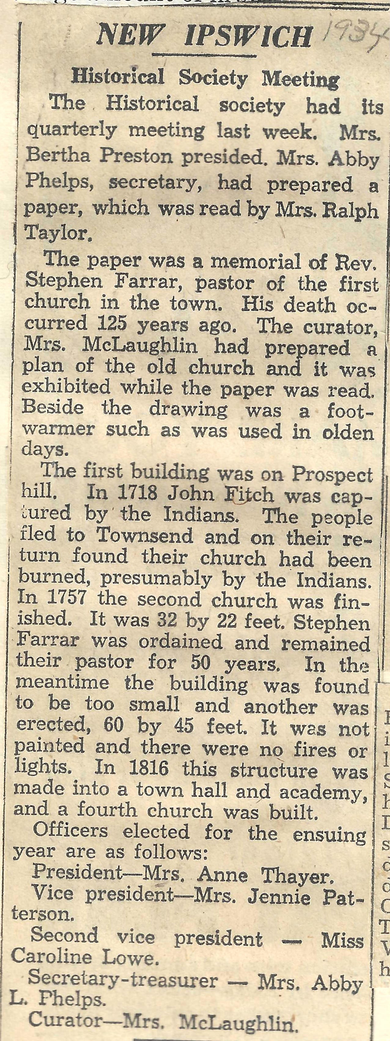 Newspaper clipping about Farrar
