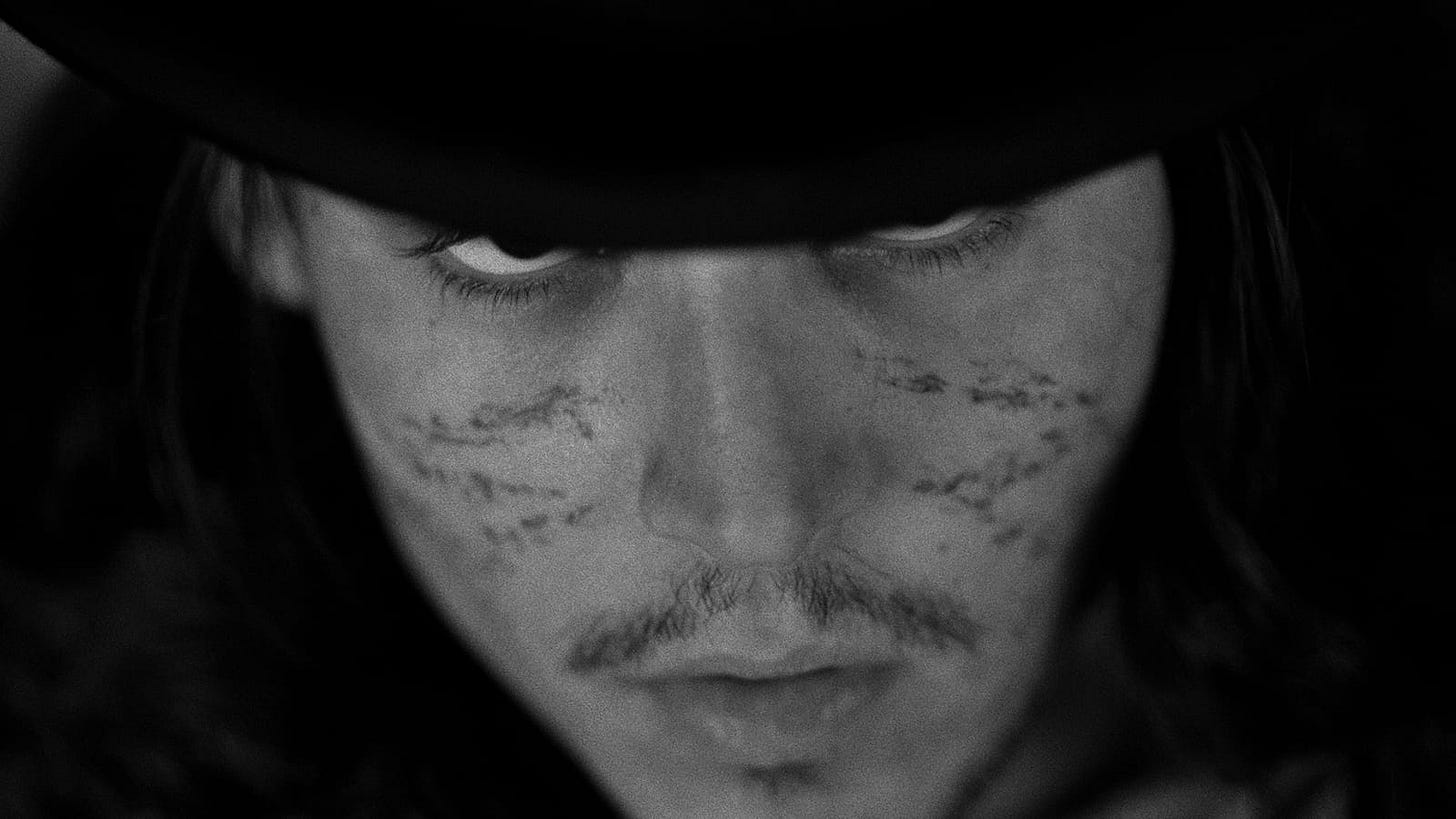 Dead Man | Still features Johnny Depp as William Blake in close-up. Dead Man | Still features Johnny Depp as William Blake in close-up.