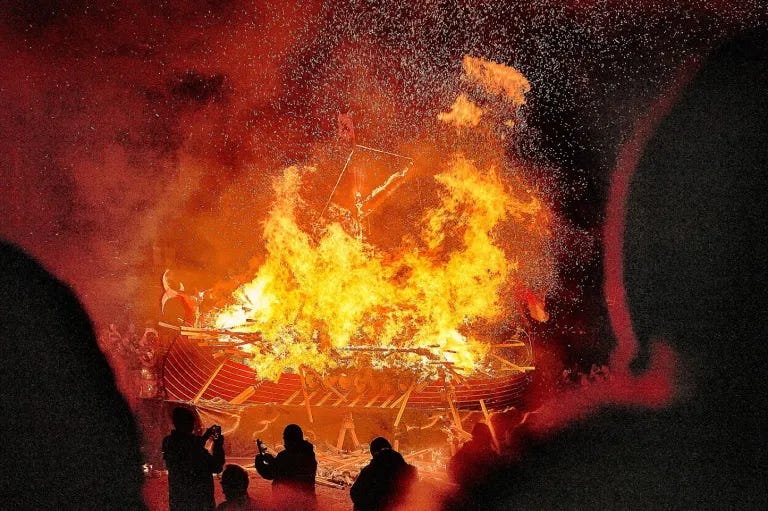 burning boat