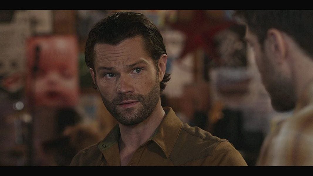 Jared Padalecki showing off big ears on Walker set 4.03. Jared Padalecki showing off big ears on Walker set 4.03.