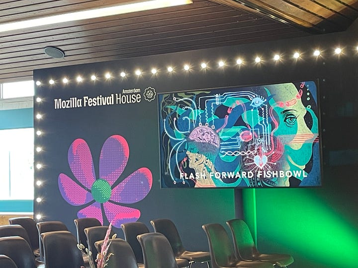 Impressions from MozFest 2024 in Amsterdam. Pictures from plenum discussions and an art installation.