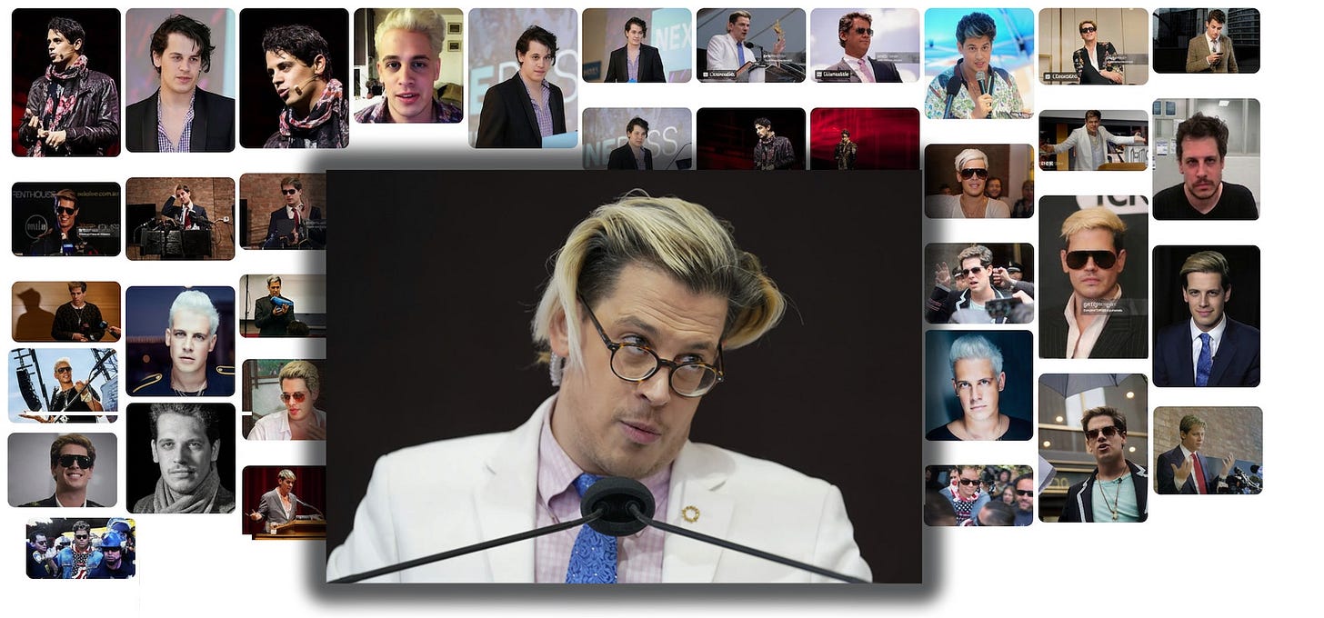 Collage of Milo Yiannopoulos snatched from a Google image search