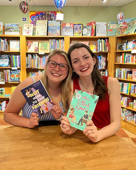 Highlights from launching Not Here to Stay Friends, including: 1. Mazey Eddings and me at our dual launch at Malaprop's in Asheville, NC; 2. My friend Lee and me at my Lexington launch, where Lee and her husband brought freeze pops as book-related photo props; 3. My friend and Joseph-Beth launch conversation partner Gwenda Bond and me; 4. Signing books at Union Ave in Knoxville, TN; 5. Knoxville conversation partner Lauren Morrill and me; 6. Me at my school visit at Great Crossing High School