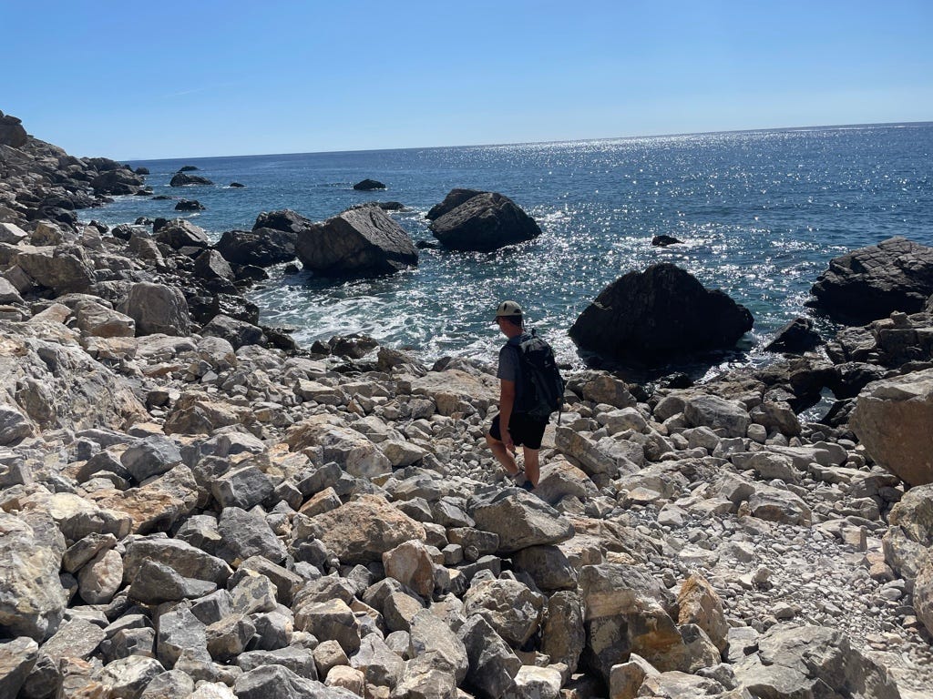 The trail past Glyka Nera is very rocky.