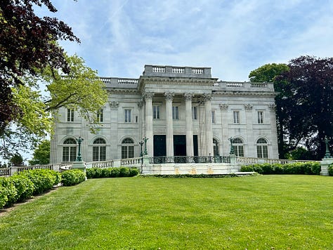 mansion, grass, brush, trees