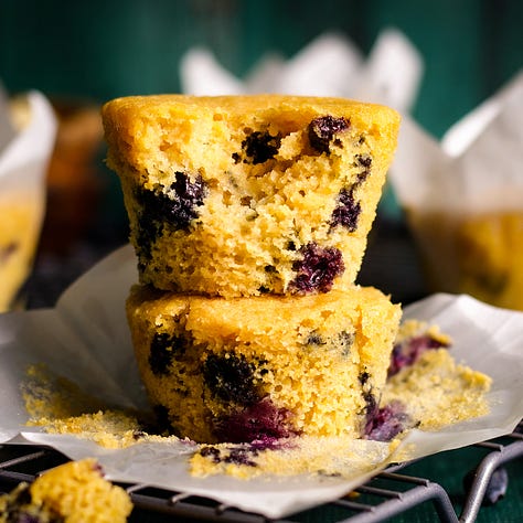 Blueberry pancakes, Blueberry crumb cake, and Blueberry corn muffins.