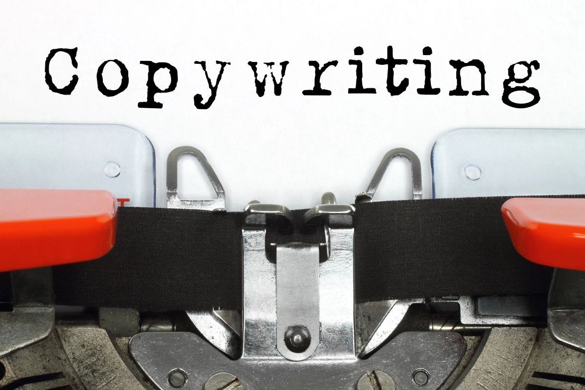 Mechanical typewriter with 'copywriting' typed on the paper