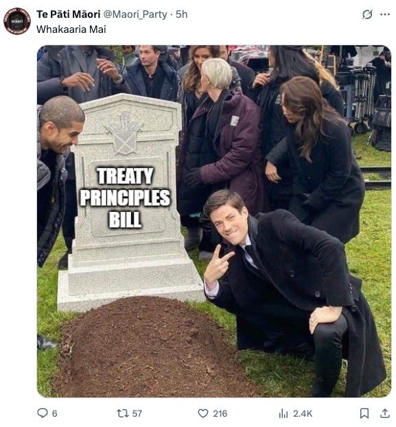 Tweet from Te Pāti Māori celebrating the death of the Treaty Principles Bill