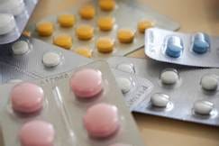 Blister packs of prescription tablets.