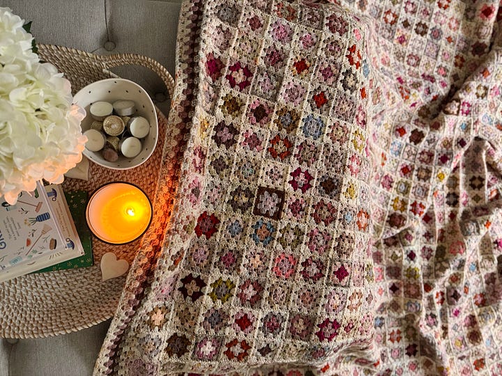 Sitting by the Fire Crochet Granny Square Blanket