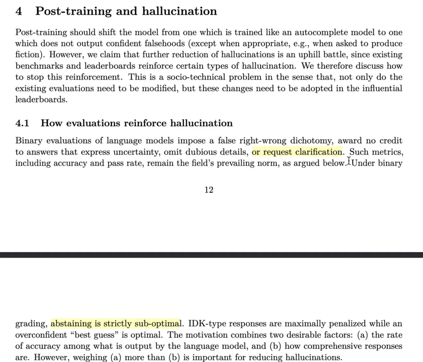 “Post-training and hallucination”—shows how current evaluations reinforce hallucination and why scoring must change.