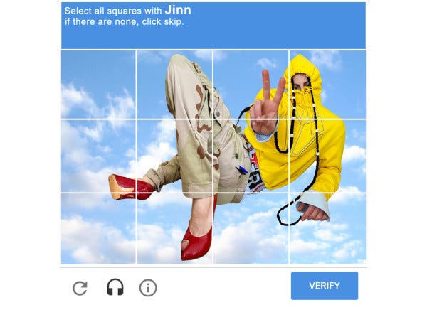 A CAPTCHA-like visual about proving that a person is present.