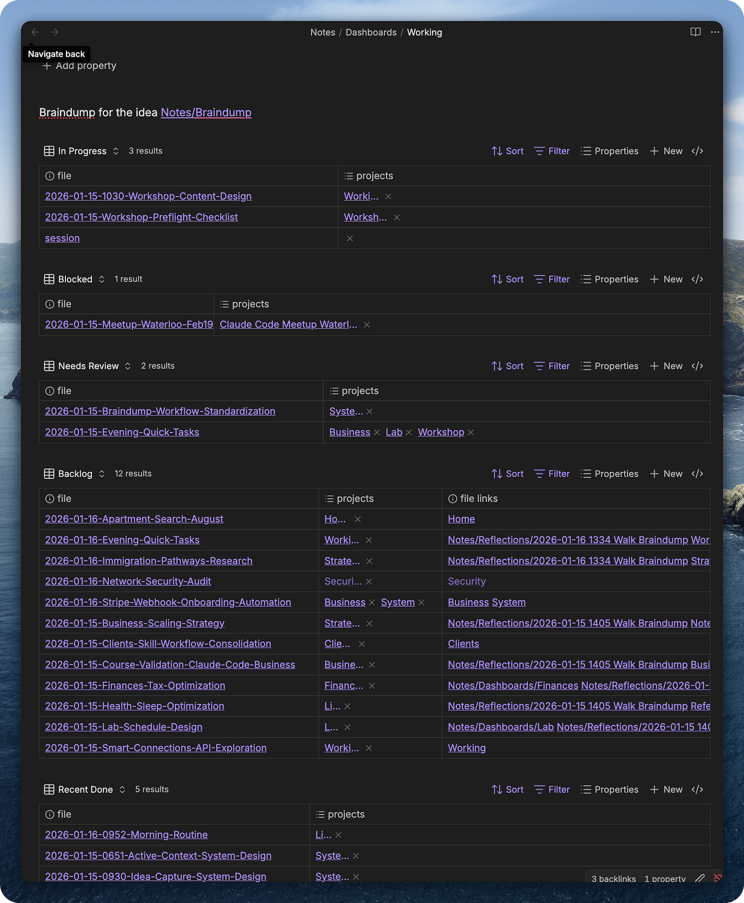Working dashboard