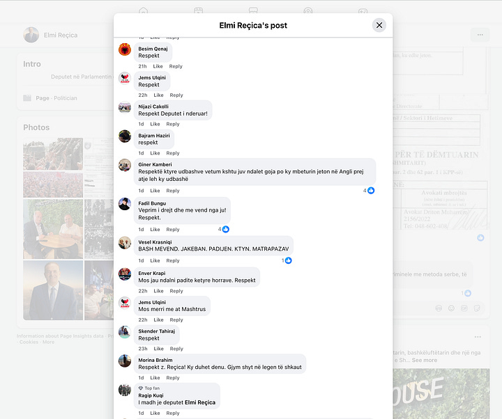Komentete mbështetëse për Elmi Reçicën
